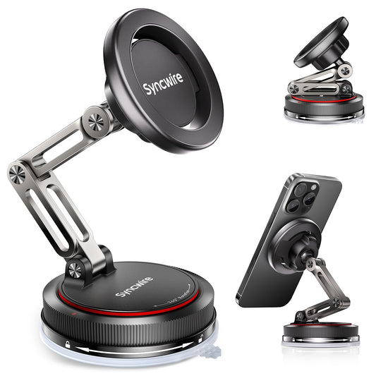 SYNCWIRE for MagSafe Car Mount [3-Axis] Nano Adhesive Gel + Strong Suction Cup Magnetic Phone Holder for Dashboard & Windscreen, 360? Rotatable for