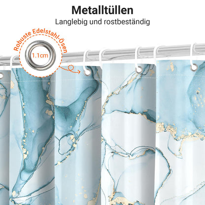 Lerores Shower Curtain, 180 x 180 cm, Light Blue Marble, Weighted Hem, Anti-Mould, Water-Repellent
