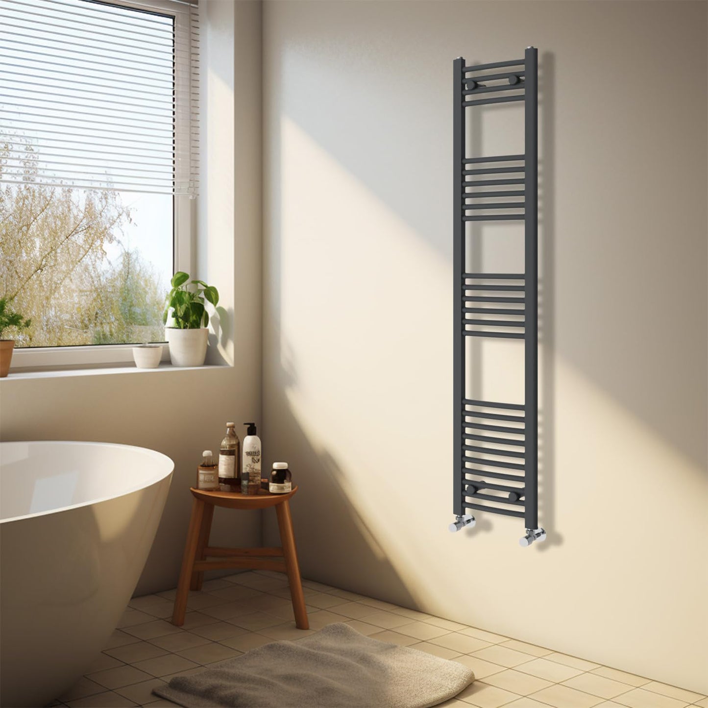 NRG Anthracite Heated Towel Rail Curved Designer Radiator - 1600×300mm