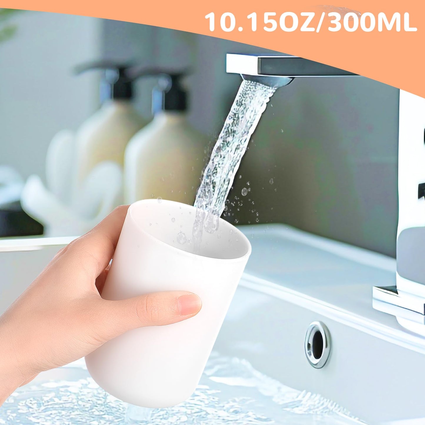YUXIANLB 2Pcs Bathroom Tumbler, Plastic Toothbrush Tumbler 300ml, Mouthwash Cups, Unbreakable Dishwasher Safe Drink Cup (White)
