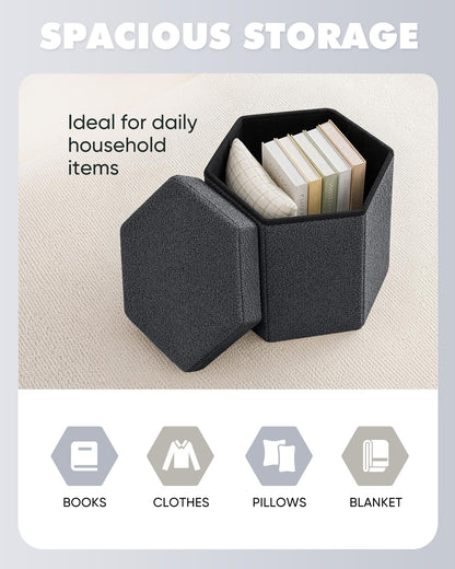 Bonlife Folding Storage Ottoman Hexagonal, Footrest with Toy Ches Box, 43cm
