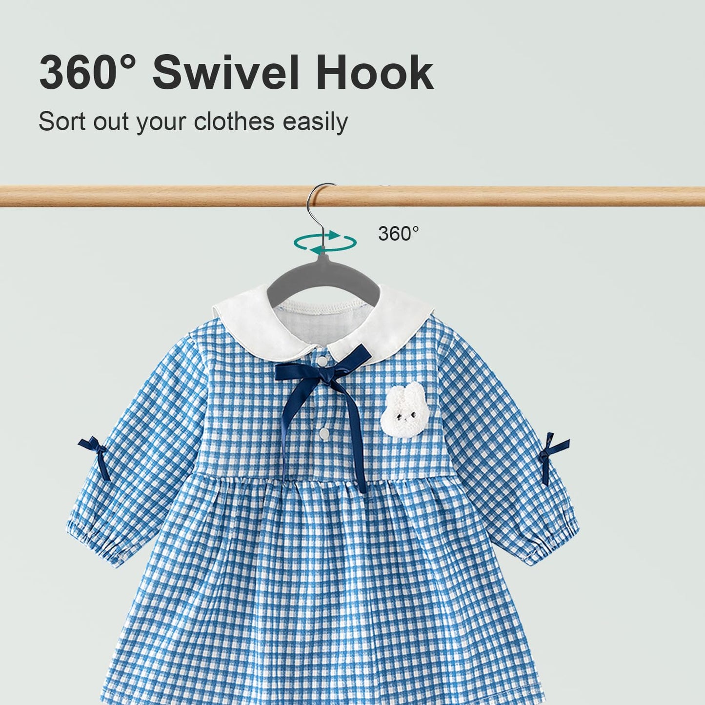Wellong Kids Velvet Hangers Non-Slip Space Saving Swivel Hook 32 Pack Gray