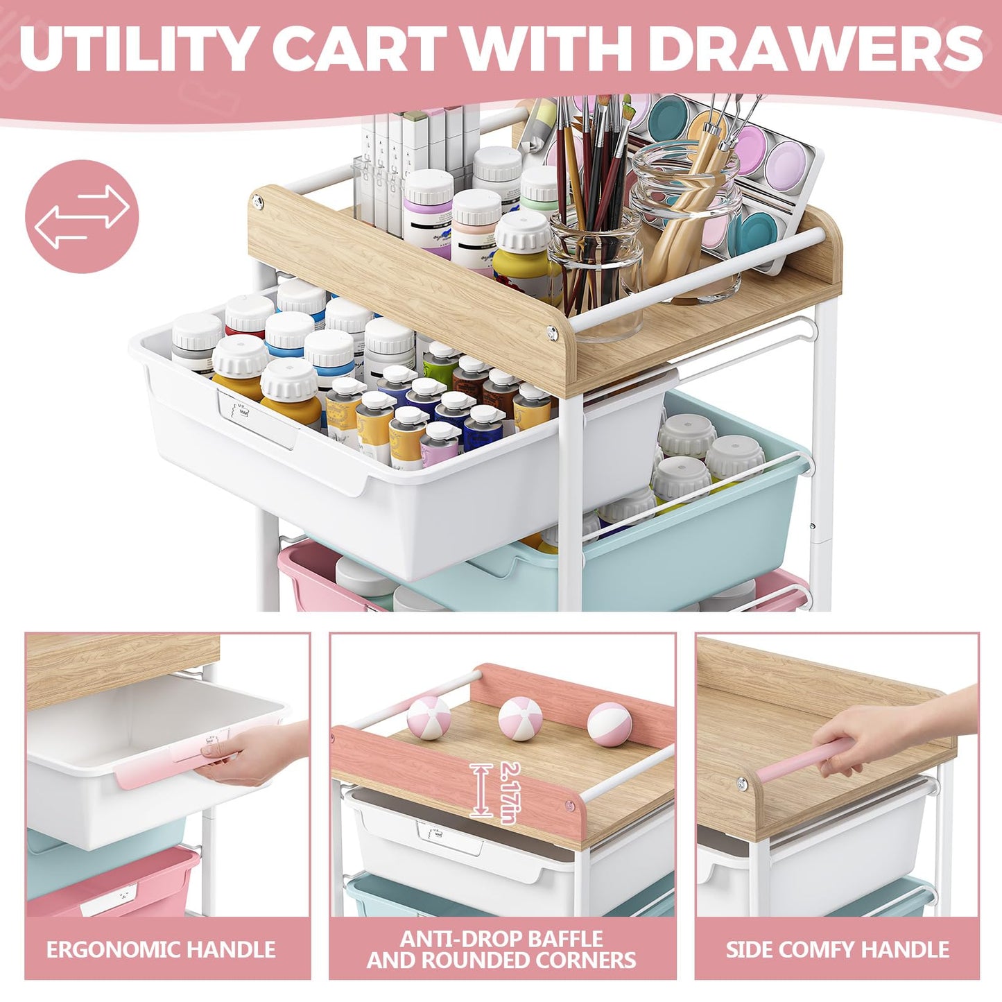 SYKIARIOL 4-Drawer Storage Trolley Rolling Cart