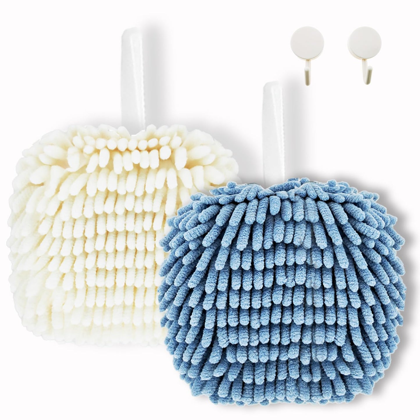 Foli Chenille Hand Towels White And Light Blue Set of 2 Hand Towels Dry your hand instantly and easy to clean 2 Pack
