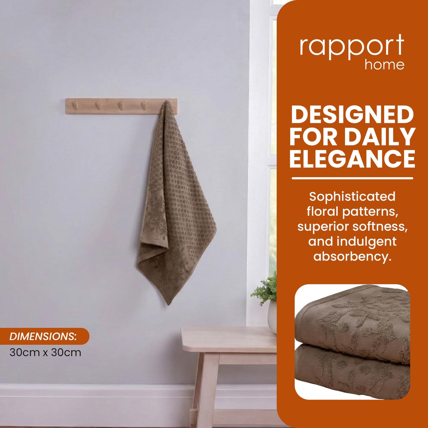 Rapport Home Versailles Jacquard Face Towels 2-Pack – Luxurious 100% Cotton 500gsm Soft Absorbent Face Cloths