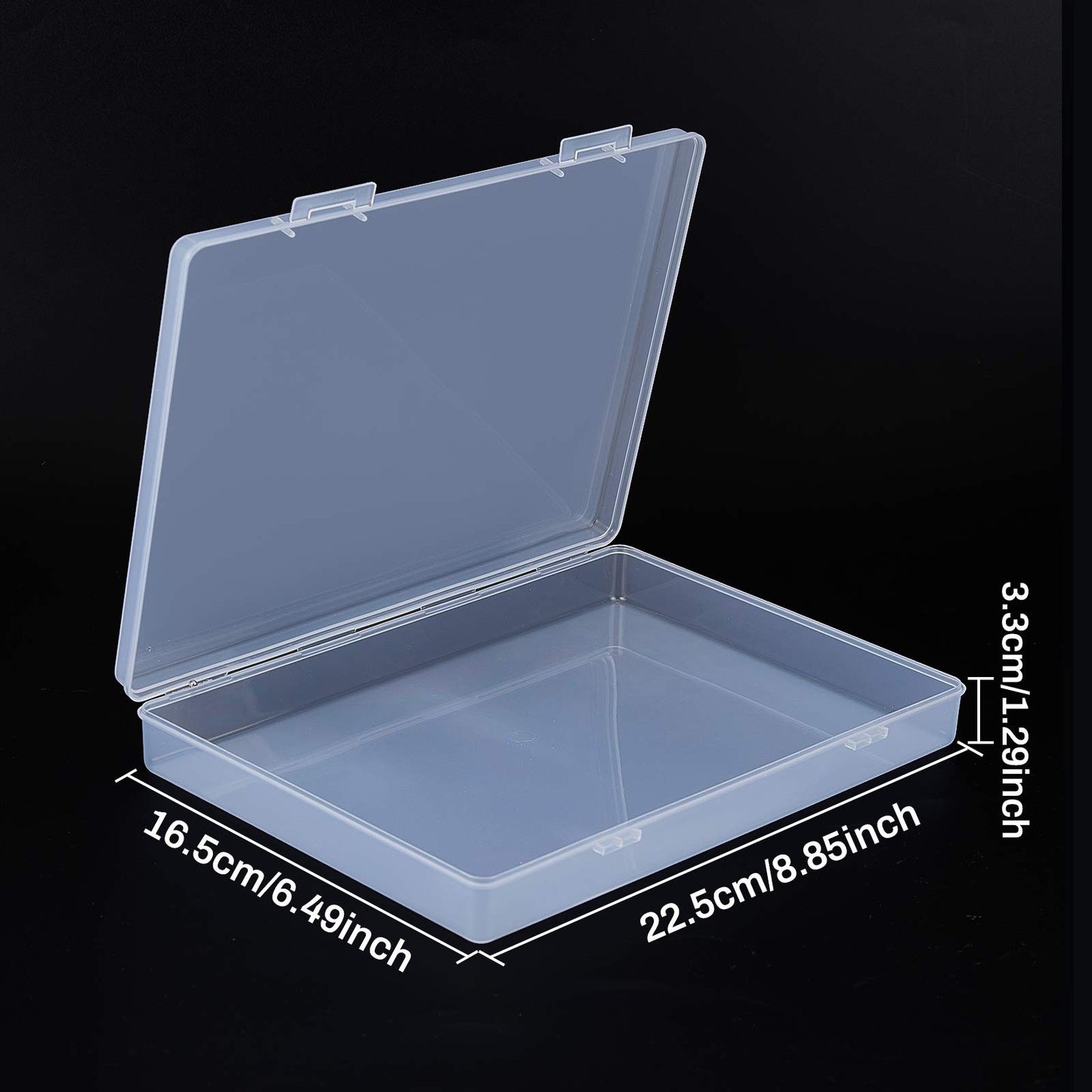 BENECREAT 22.5x16.5x3.3cm 4 Pack Rectangle Clear Plastic Storage Containers Large Box Case with Flip-Up Lids for Small Items, Notebook, Pen