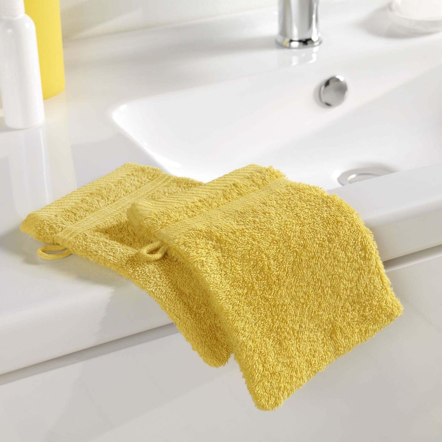 Douceur d'Intérieur, Mimosa 1801475 Face Cloths 15 x 21 cm 100% Cotton Pack of 2