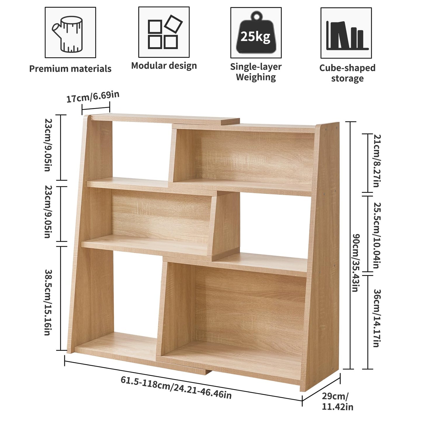 Aibiju Wooden Extendable Shelf Bookcase, 3-Tier Storage Organizer Bookshelf，Standing Shelf, Cube Shelf, for Living Room, Home Office, Dinning Room