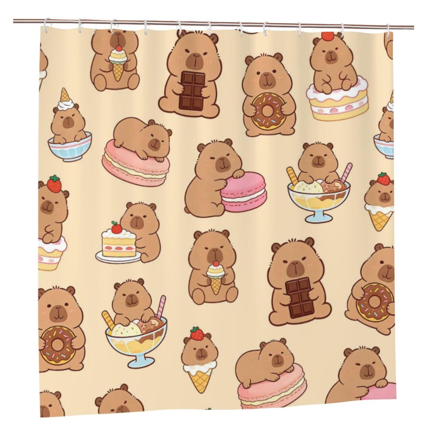 Newhomestyle Cute Capybara Shower Curtain, Capybara Theme Waterproof Bathroom Curtain, Quick Dry Polyester Bathtub Bath Curtain with 12 Hooks
