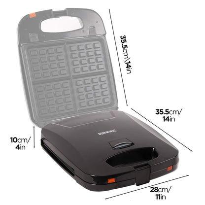 Duronic Waffle Maker WM60 Non Stick Waffle Iron 4 Square Belgian Waffle Makers with Removable Plates Waffle Machine for Croffles & American Style