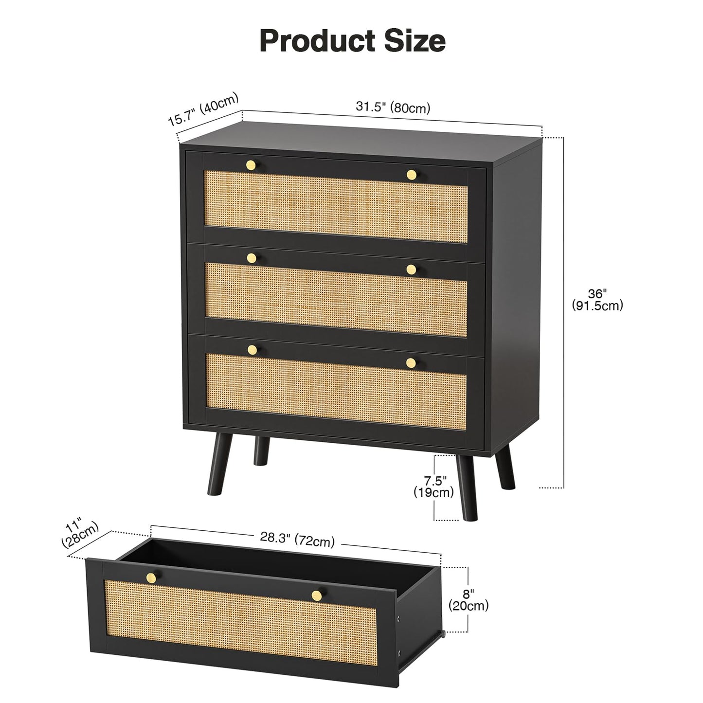 Skokliz Chest of Drawers with 3 Drawers, Modern Wooden Storage Organizer Unit, Wide Chest of Drawers for Closet, Clothes, Kids, Baby, TV Stand