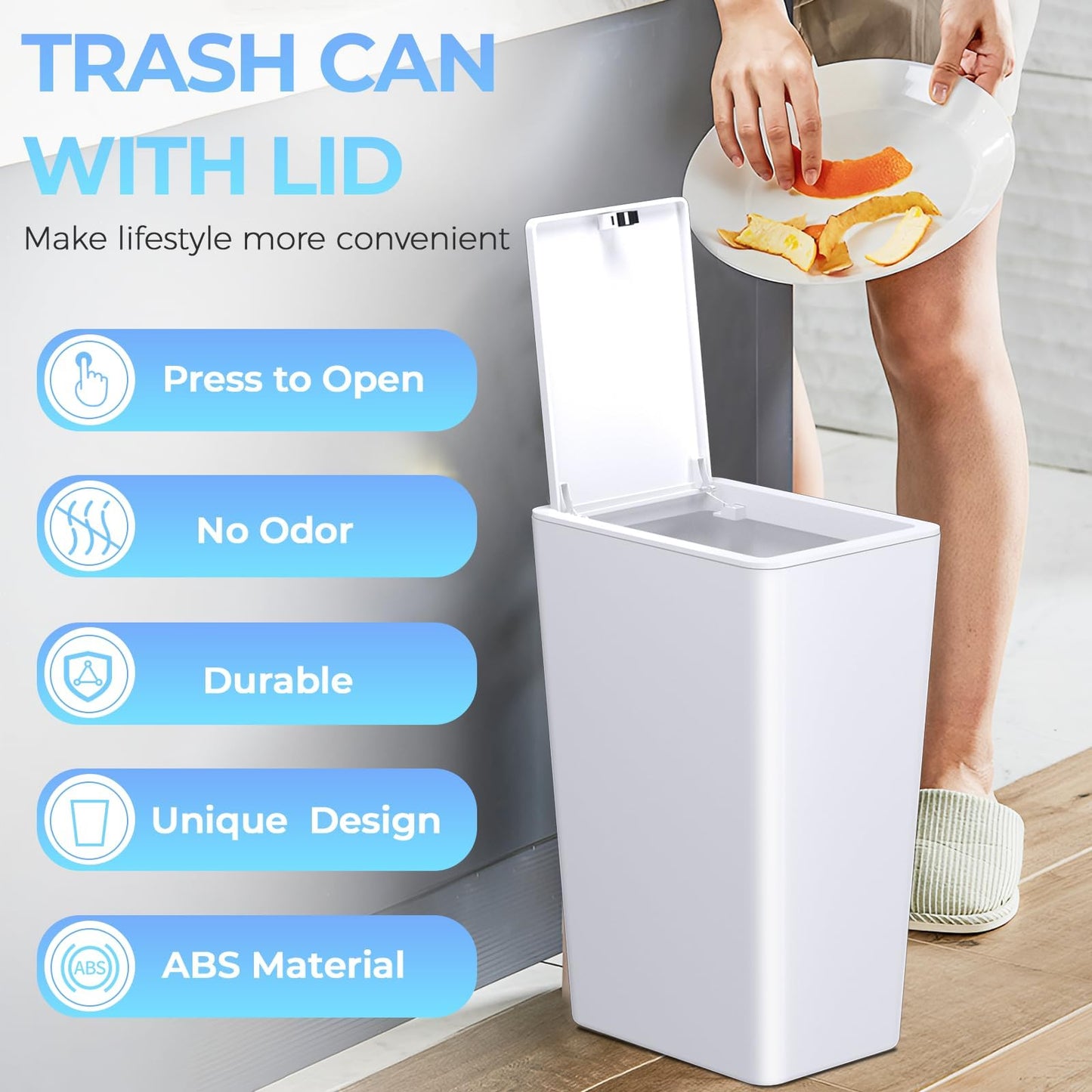 Xygobla 3 Pack 10L Slim Bathroom Bin with Lid