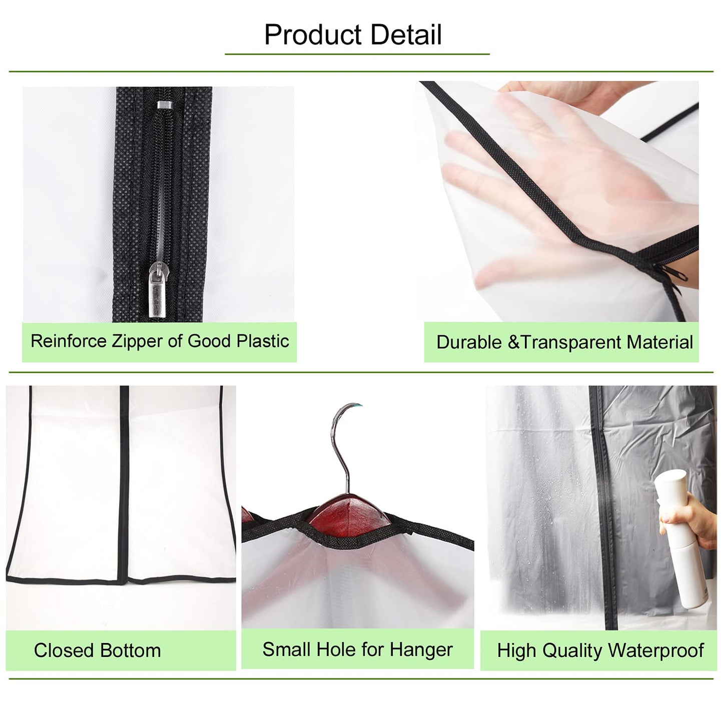Niviy Garment Bags 60 x 100 cm, PEVA Clothes Covers with Zip, 12 Pack