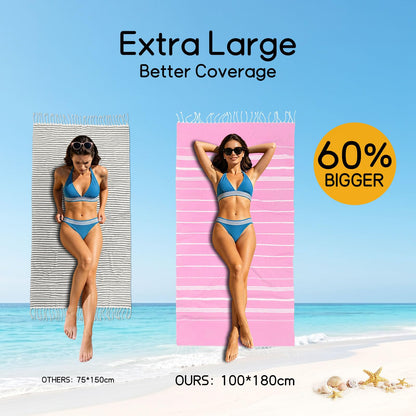 Ouxiaobai Turkish Beach Towel Oversized - 40"x70" Quick Dry Sand Free Thin Beach Towels for Adults, Extra Large Lightweigh Travel TowelPink