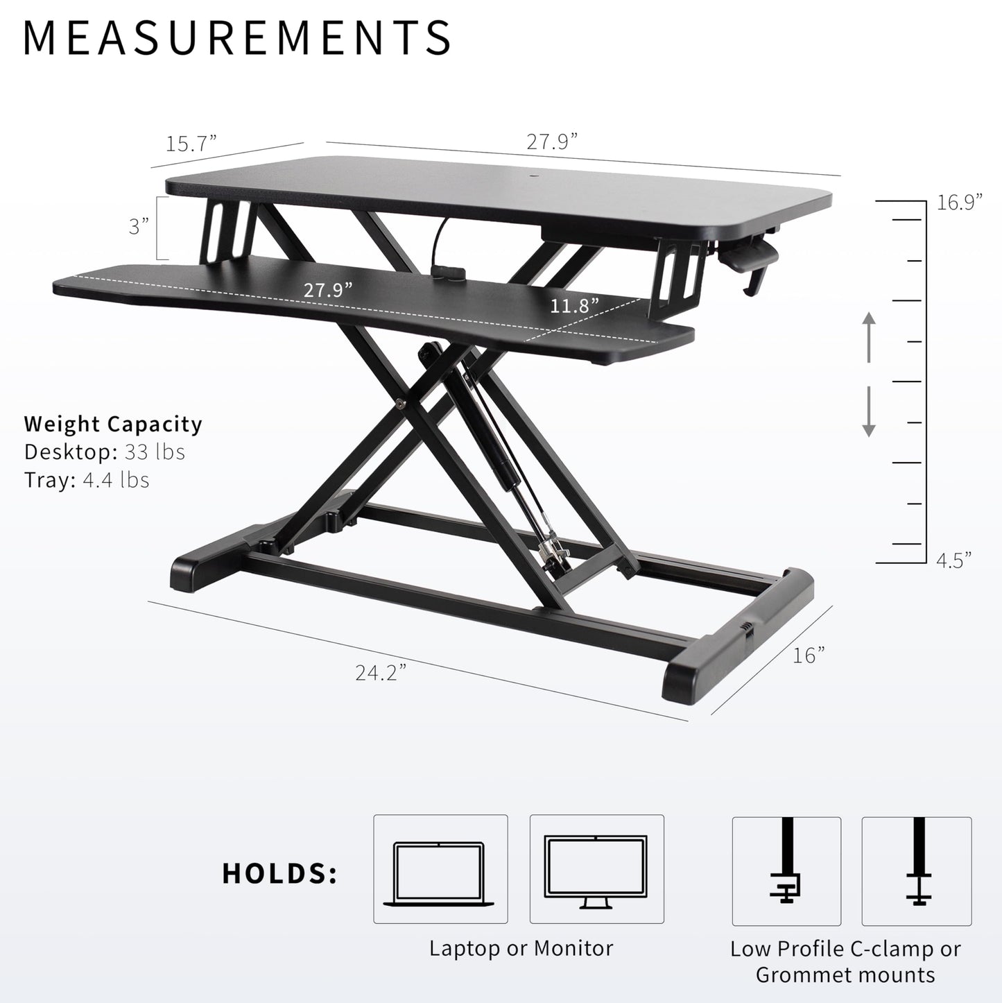 VIVO 71 cm Desk Converter, K Series, Height Adjustable Sit to Stand Riser, Dual Monitor and Laptop Workstation with Keyboard Tray, Black, DESK-V028KB