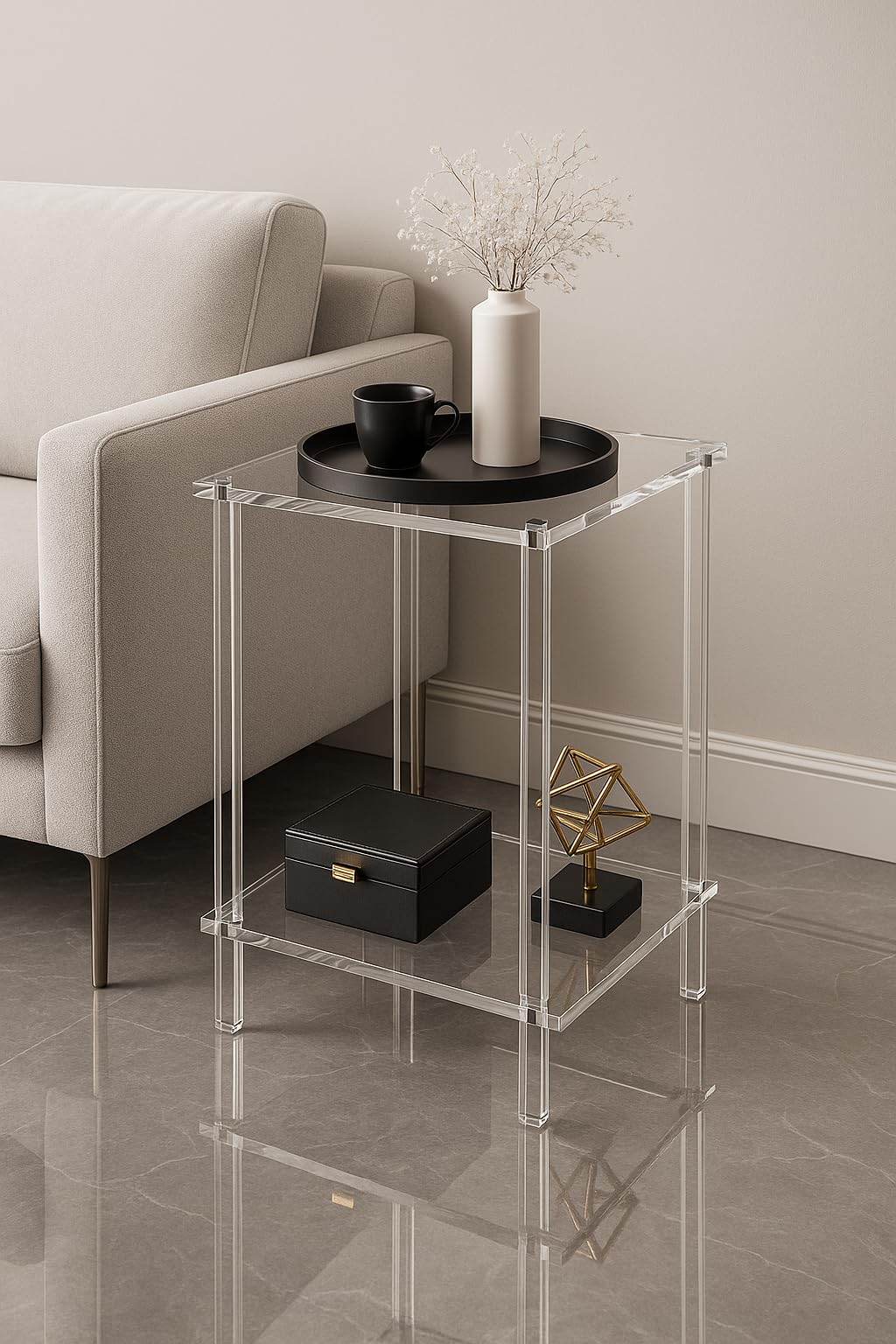 Coolcapis Clear Acrylic Side Table – Small Acrylic End Table, Thin Bedside Night Stand Skinny Living Room Clear Office furniture (Rectangular)