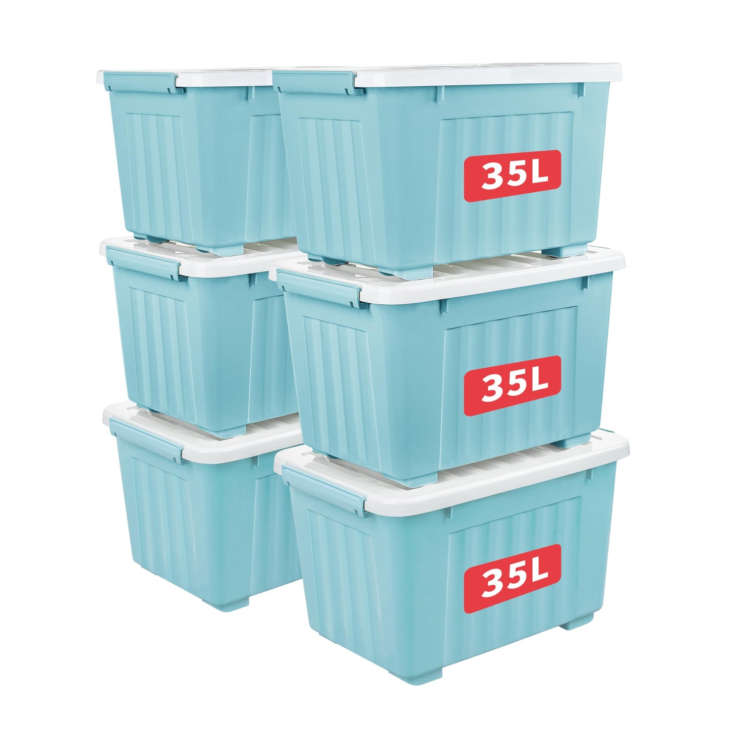 Cetomo 35L*6 Storage Boxes with Lids, Plastic Storage Box with Wheels and Secure Side Latches, Stackable & Nestable Organizer for Home, Office