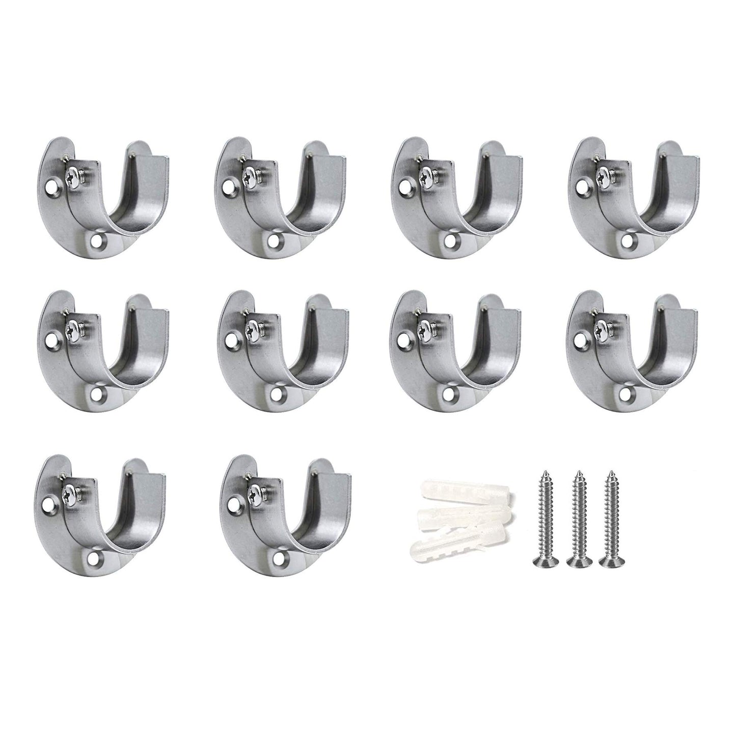 LIKERAINY Stainless Steel Wardrobe Closet Pole Sockets Heavy Duty Shower Curtain Rod End Supports Flange Rod Holder with Screws U Shaped Size of 25mm