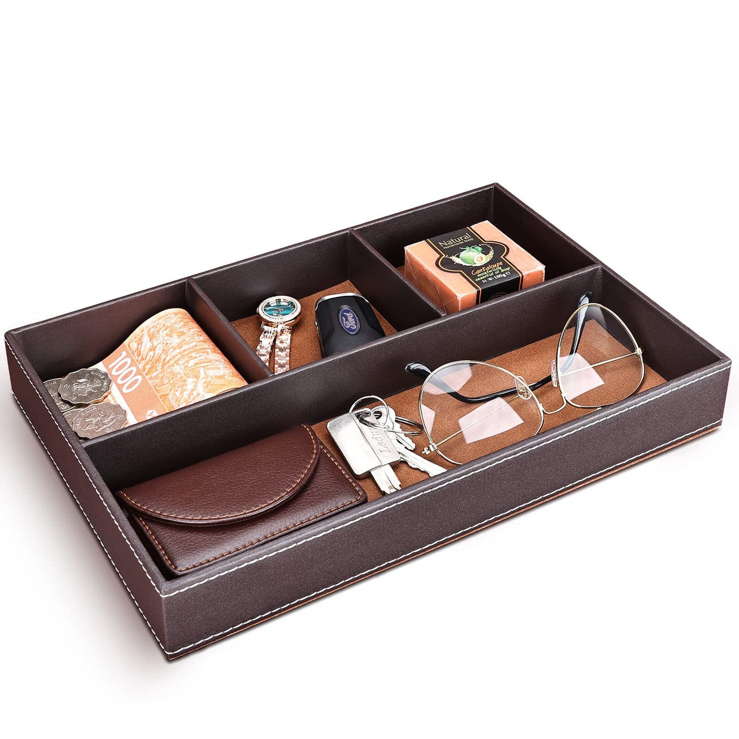 GORESE Valet Tray, Leather Office Drawer Desk Storage Box, Bedside Storage Tray, Pocket Empty Organiser, Pen Trays for Keys, Stationery, Coins