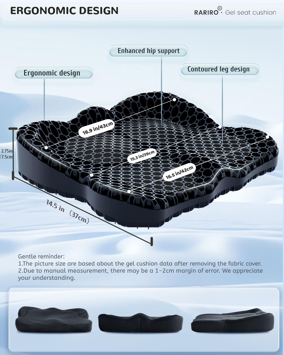 Double-Layer Honeycomb Gel Seat Cushion, Pressure Relief for Long Sitting