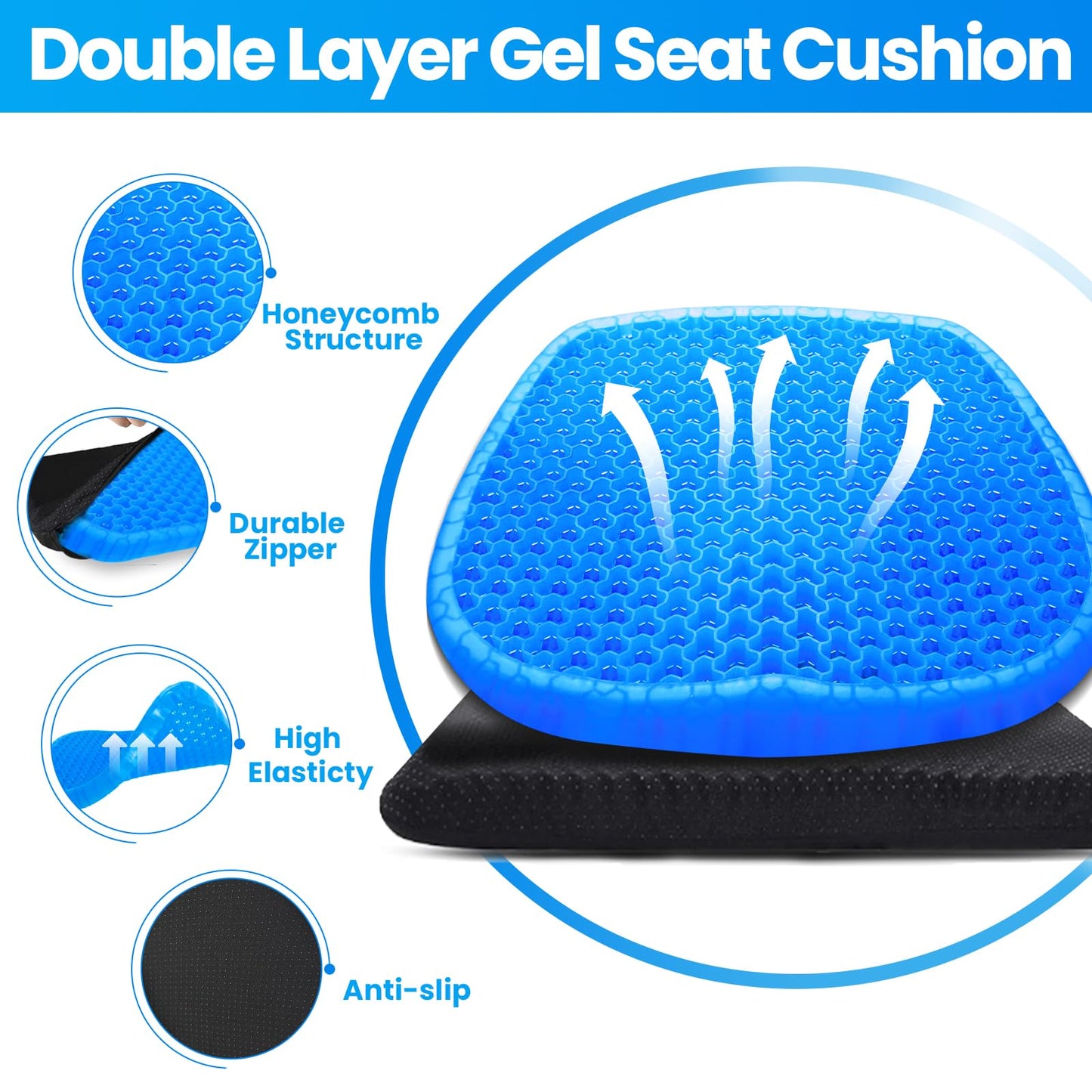 Wenisuow Gel Cushion for Sitting, Thick Gel Seat Cushion with Cover, Blue