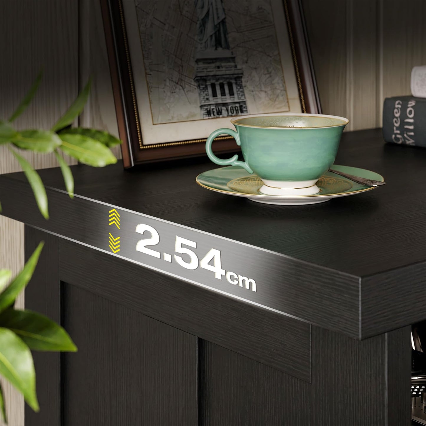 Coleshome Black TV Unit, TV Stand Cabinet with Sockets, USB and LED