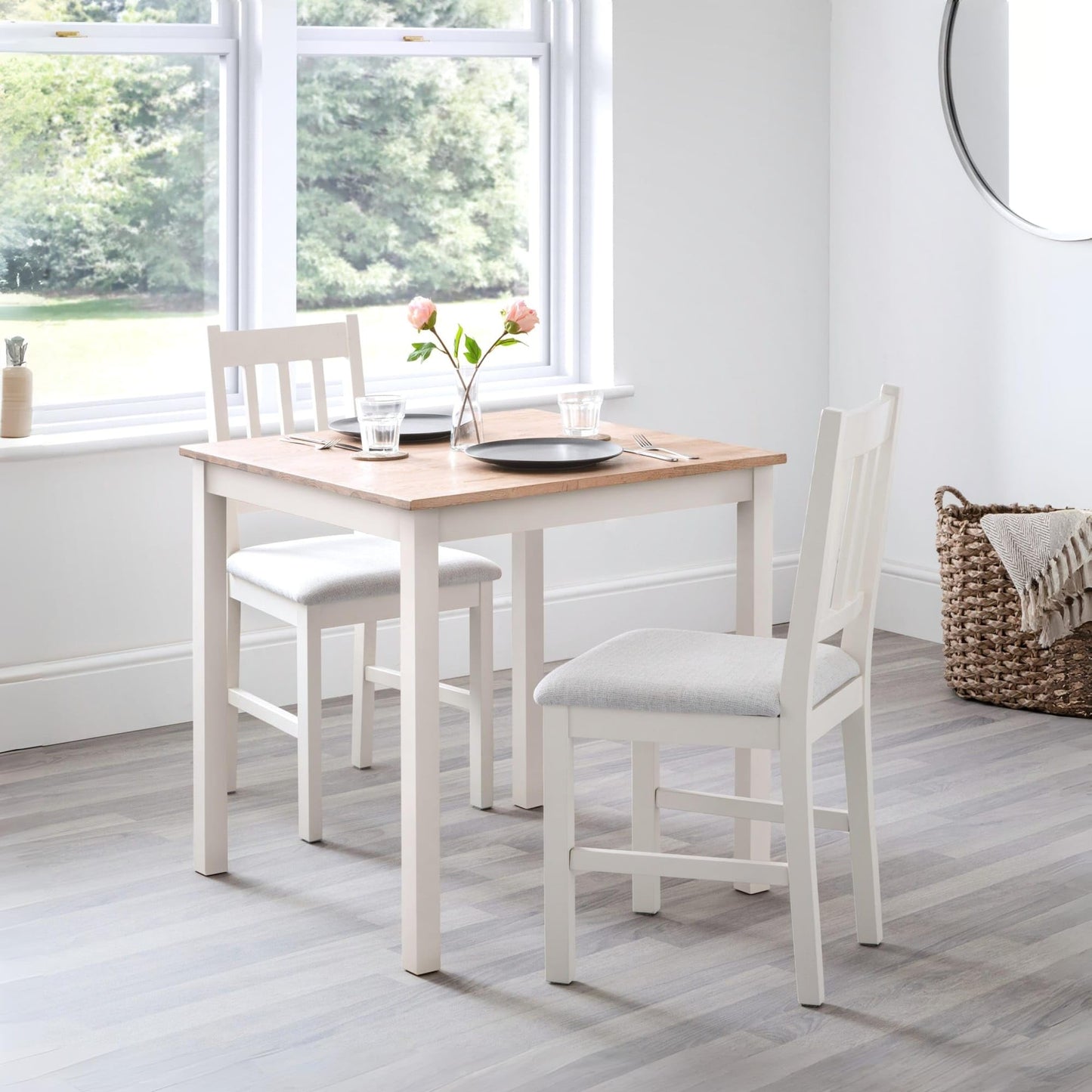 Julian Bowen Coxmoor 75cm Square Dining Table, Ivory/Oak - H75 x W75cm