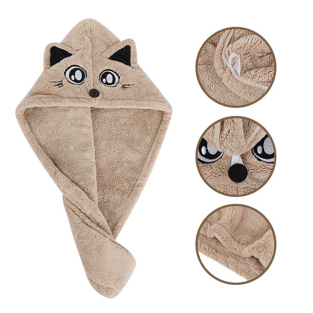 Microfiber Hair Drying Cap Super Absorbent Hair Drying Towels Wrap Women Girls Quick Dry Hair Turban Cap with Button Design Bath Shower Head Wrap