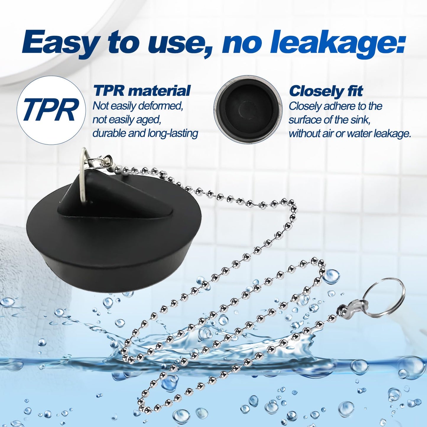 4 Pack Universal Bath Plug, Flexible Silicone Sink Stopper