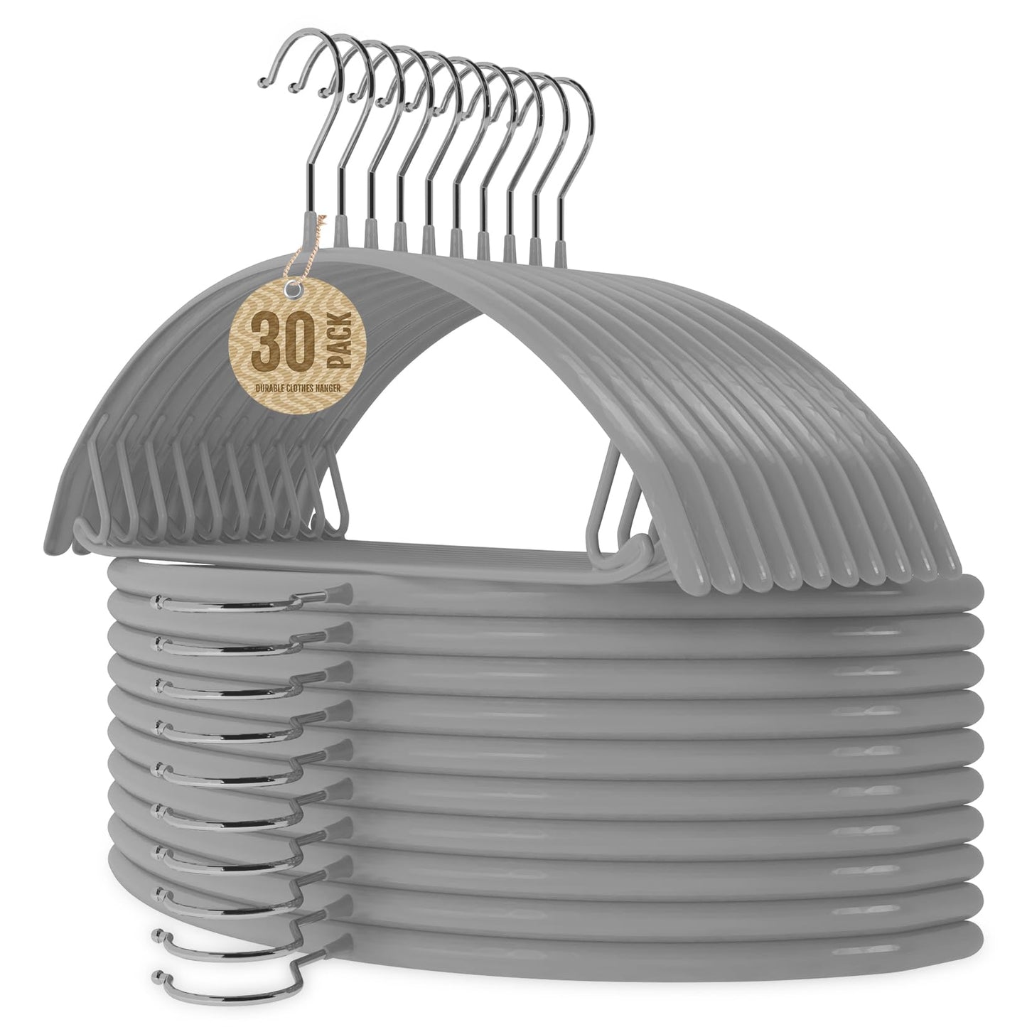 Jiang&Rong 30 Pack Rubber-Coated Non-Slip Metal Hangers (Grey)