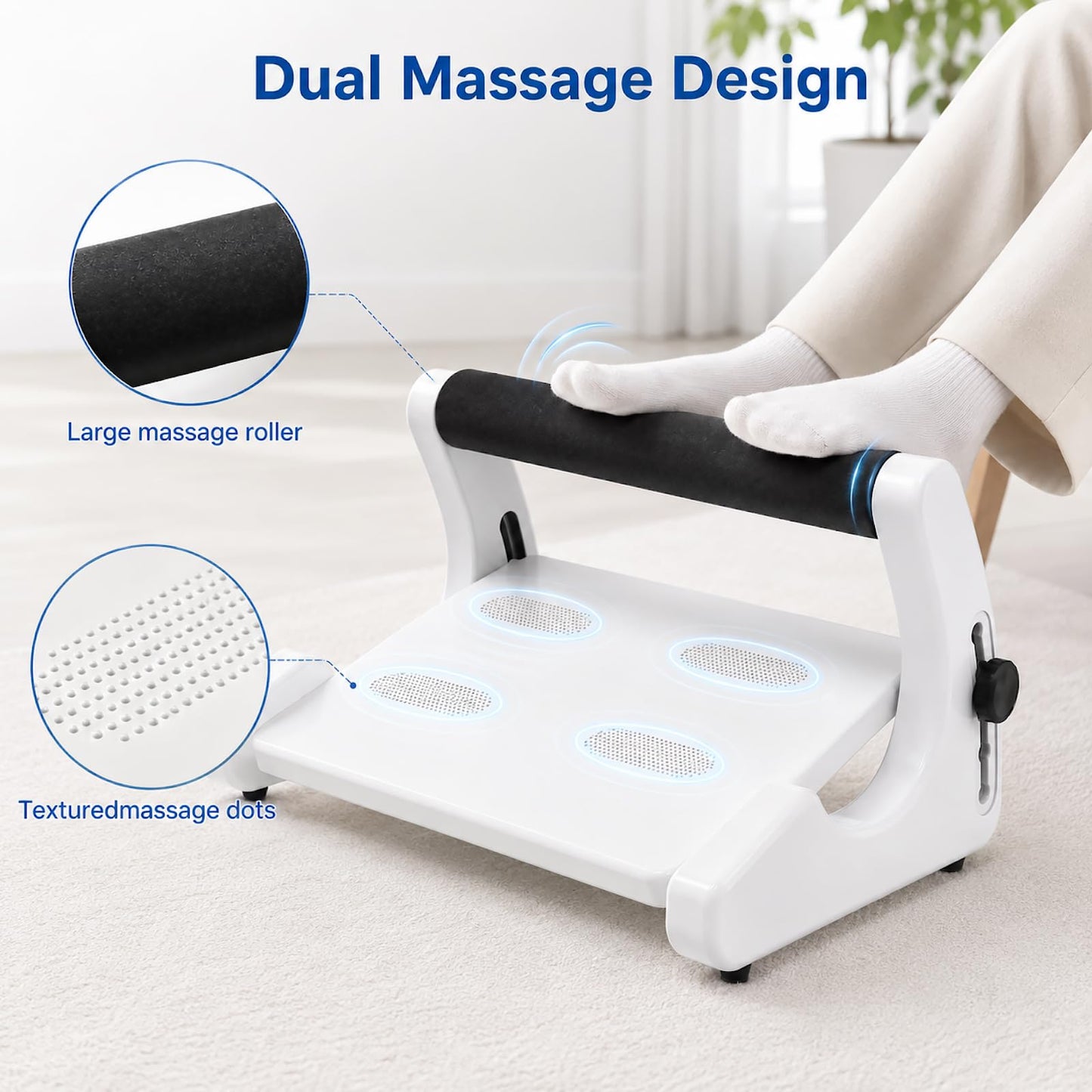 Ecloom Non-Slip Desk Foot Rest 2 Massage Modes Foot Roller Textured Surface