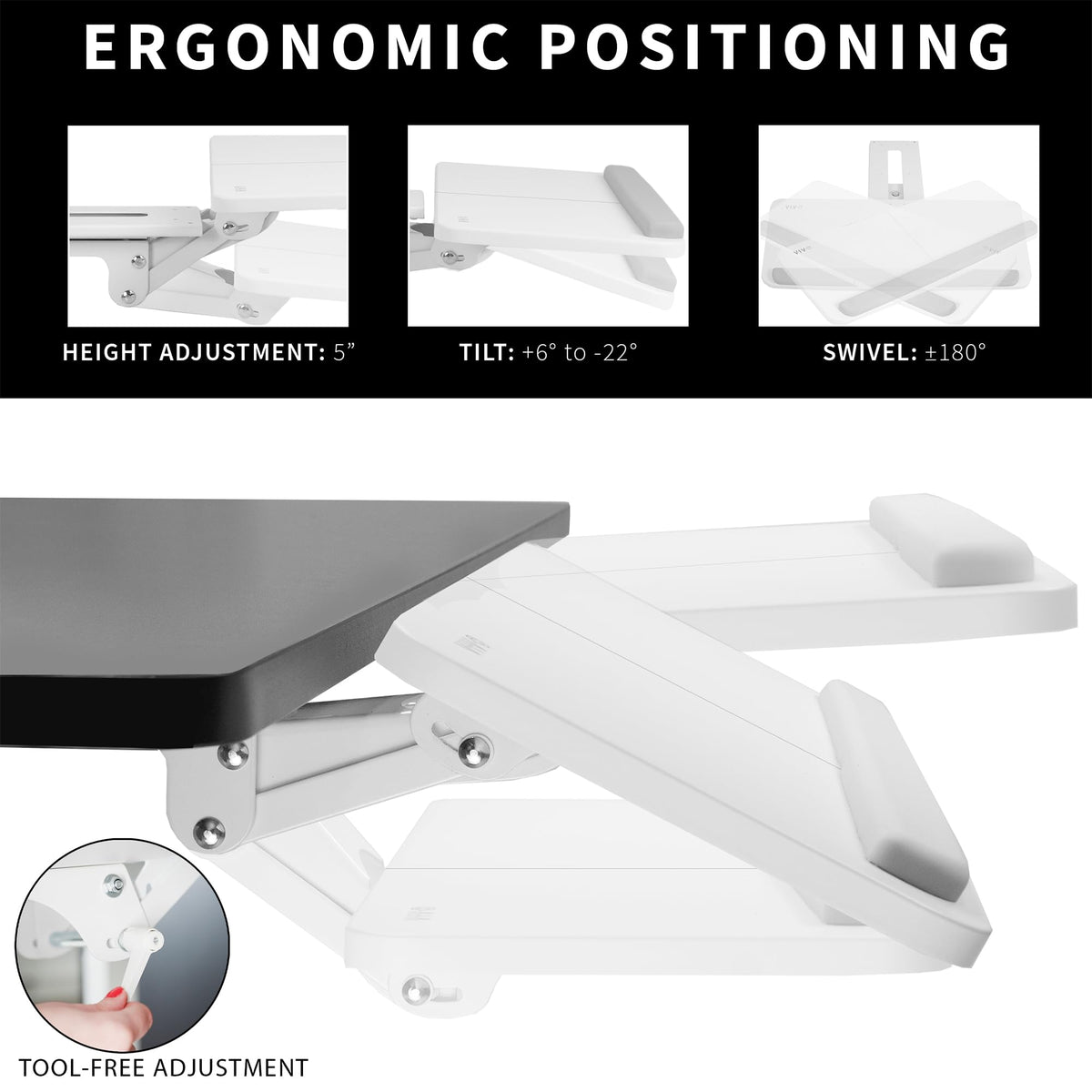 VIVO Adjustable Computer Keyboard and Mouse Platform Tray Ergonomic Under Table Desk Mount Drawer Underdesk Shelf, White, MOUNT-KB03W…
