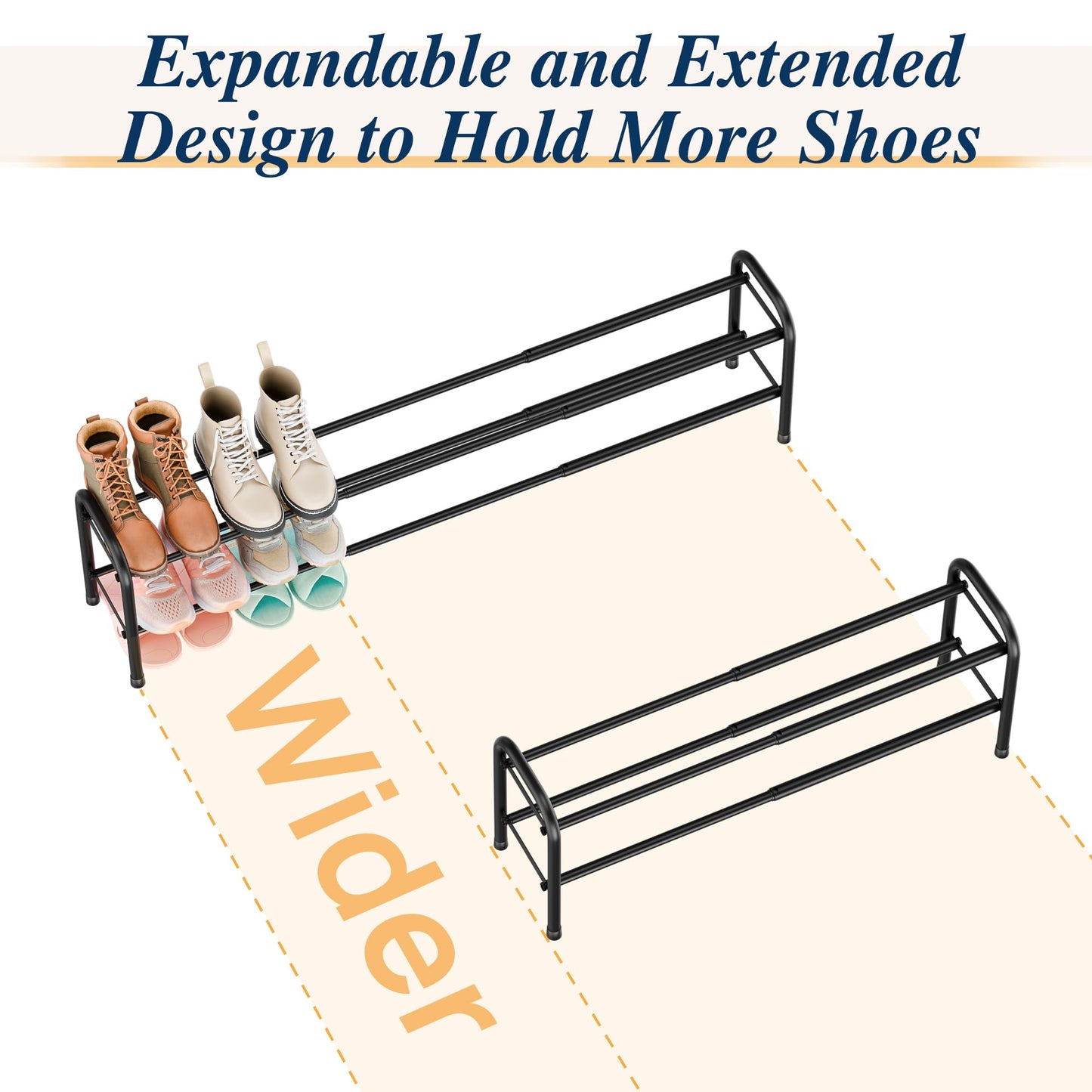 ENJOYBASICS 2 Levels Expandable Shoe Rack, Adjustable Metal Shoe Storage