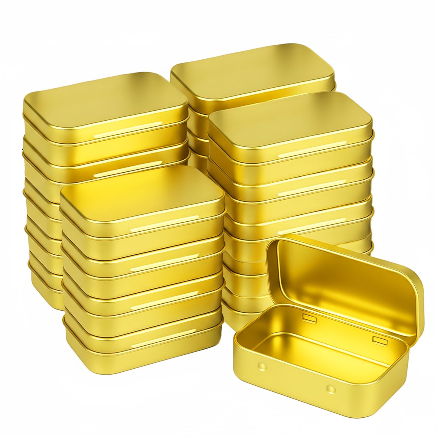 Forever bene 20 Gold Small Metal Tins with Hinged Lids, 20 Pieces, Gold, each piece measures 9,5 × 6 × 2,2 cm