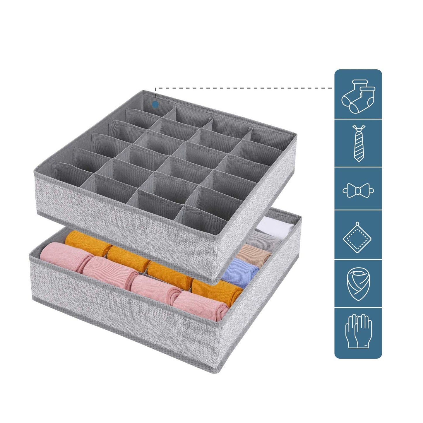 Joyoldelf Drawer Organisers Dividers 2 Packs Wardrobe Organiser, 24 Cell Collapsible Closet Cabinet Organizer Underwear Storage Boxes for Storing
