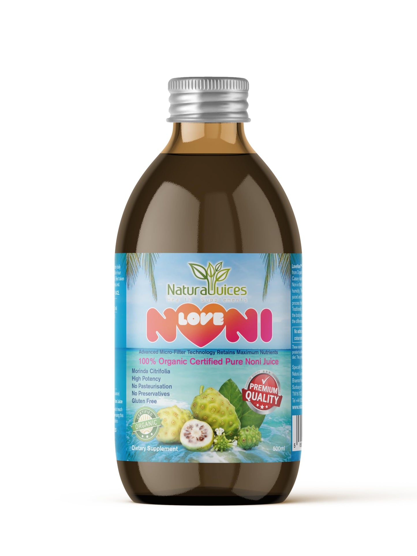 Natural Juices LoveNONI Pure Organic Certified Noni Juice 500ml (Pack of 2 Bottles)