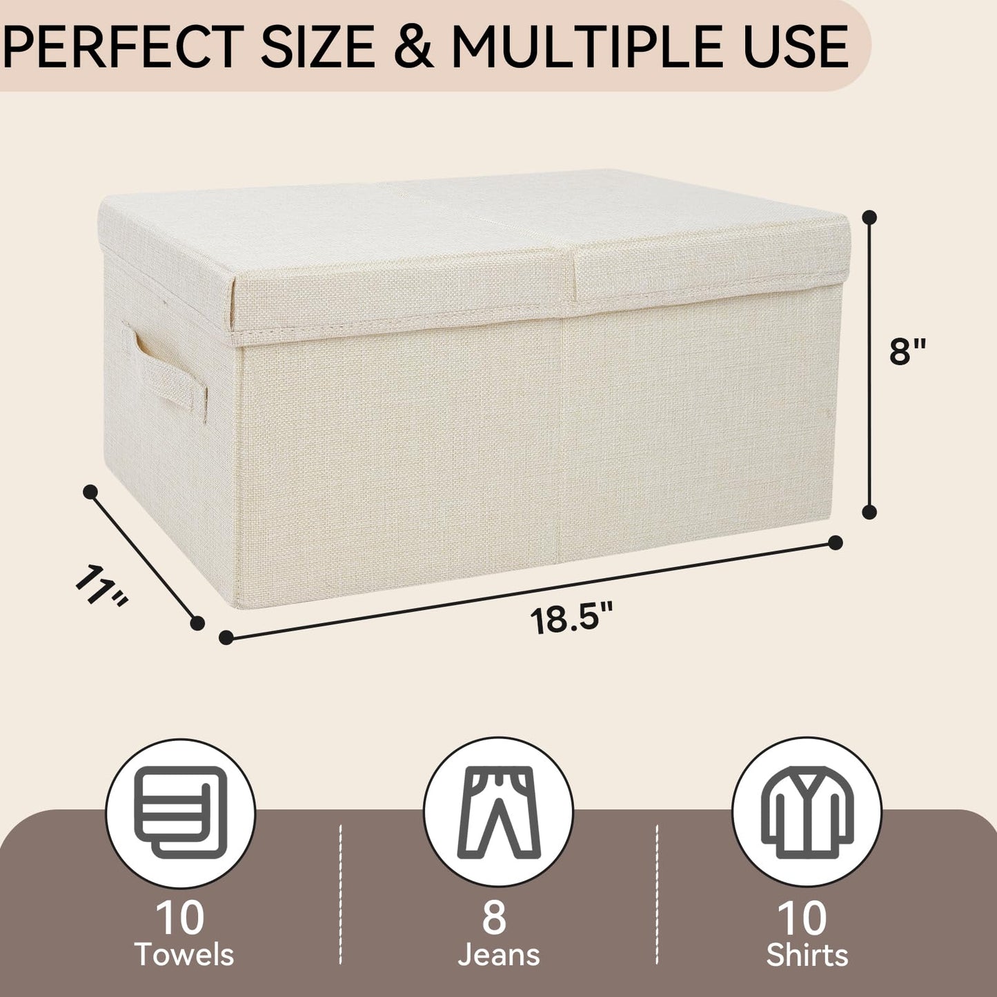 Pomodee Beige Foldable Storage Box with Lids,Set of 2 Large Wardrobe Long Storage Organiser,Collapsible Storage Baskets for