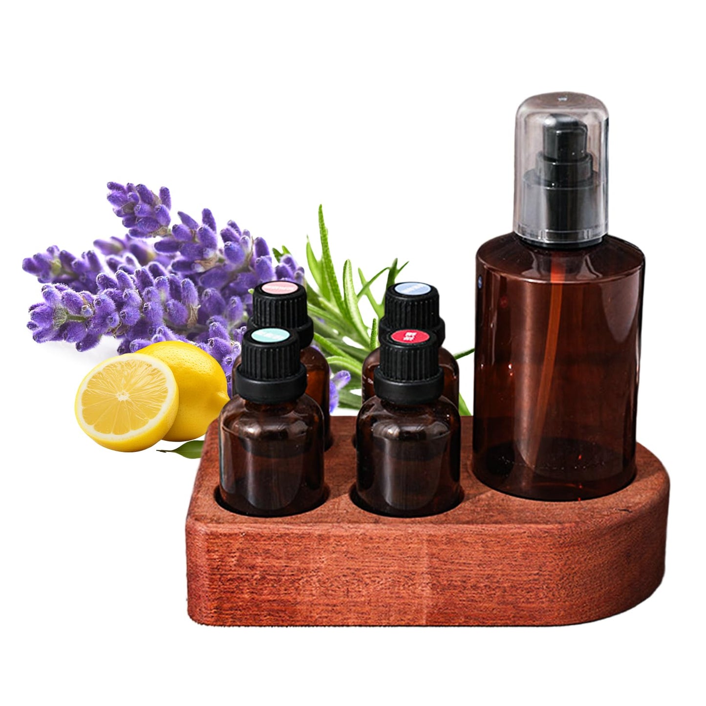 Wisnewth Wooden Essential Oil Holder with 5 Holes (4cmx4 & 6cmx1), Retro Desktop Display Rack for Bathroom Vanity Desk Organizer