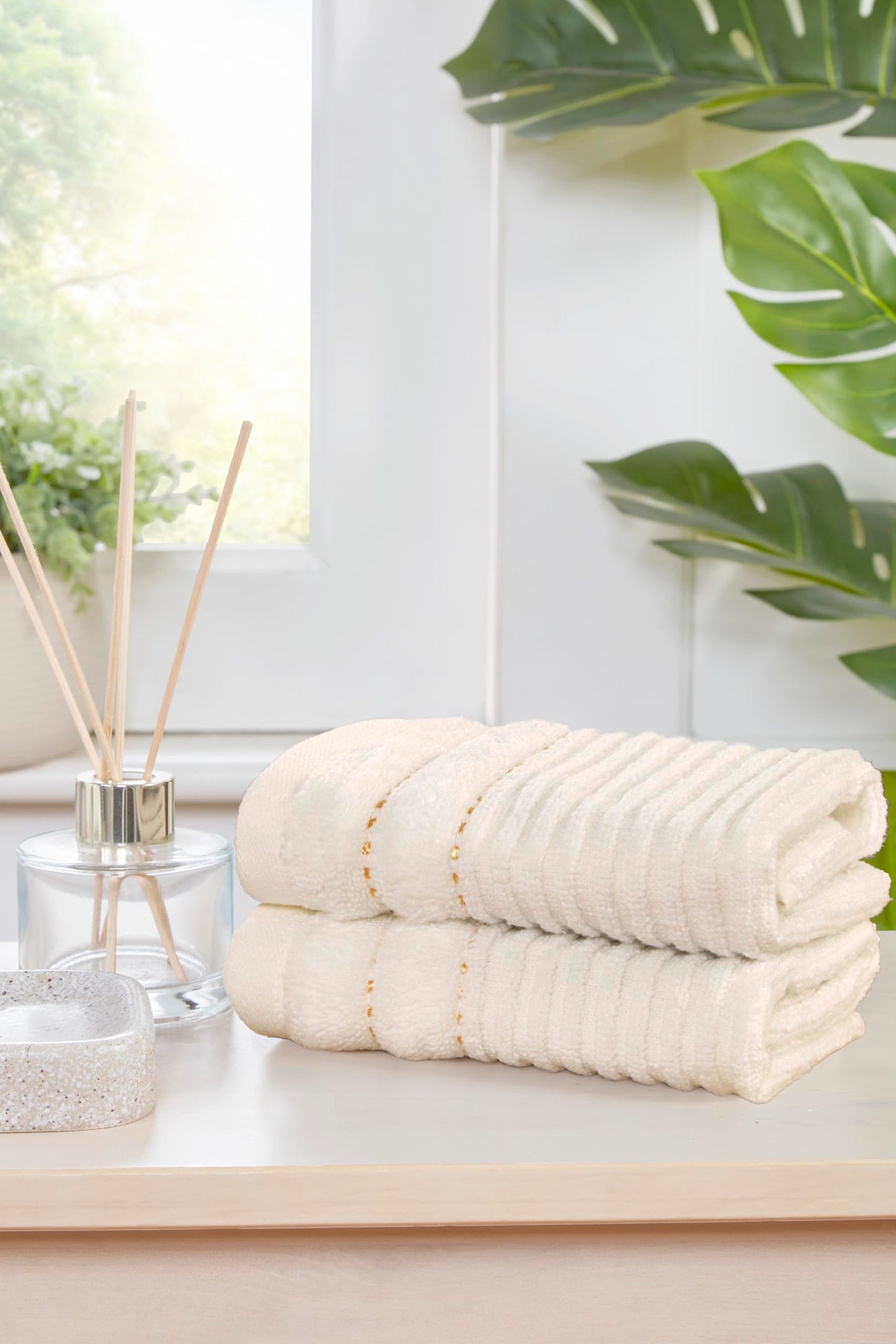 Rapport Home Linear Bath Towels 2-Pack | Ivory Cream | 70x120cm | 100% Cotton 500gsm | Oeko-Tex Made in Green & BCI Certified