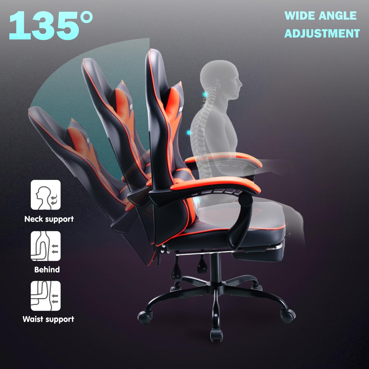 play haha Gaming Chair Ergonomic Gaming Chair with High-Density Foam & Breathable PU Leather 135-Degree Recline
