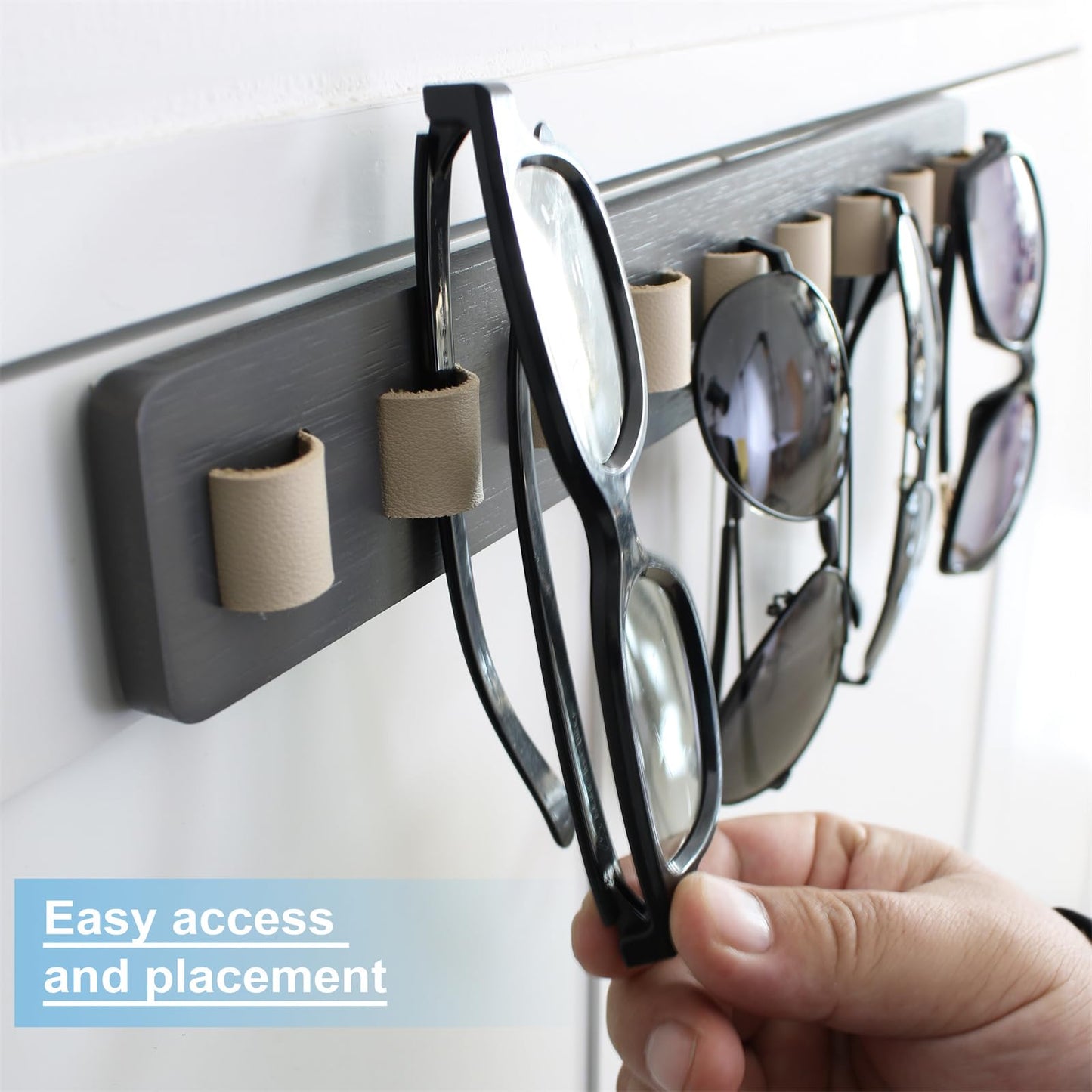FINDAMAZE Wooden Sunglasses Organizer - Wall Mounted Sunglasses Rack/Stand - Display for Men or Women, Home Decor (Gray-1pcs-long)