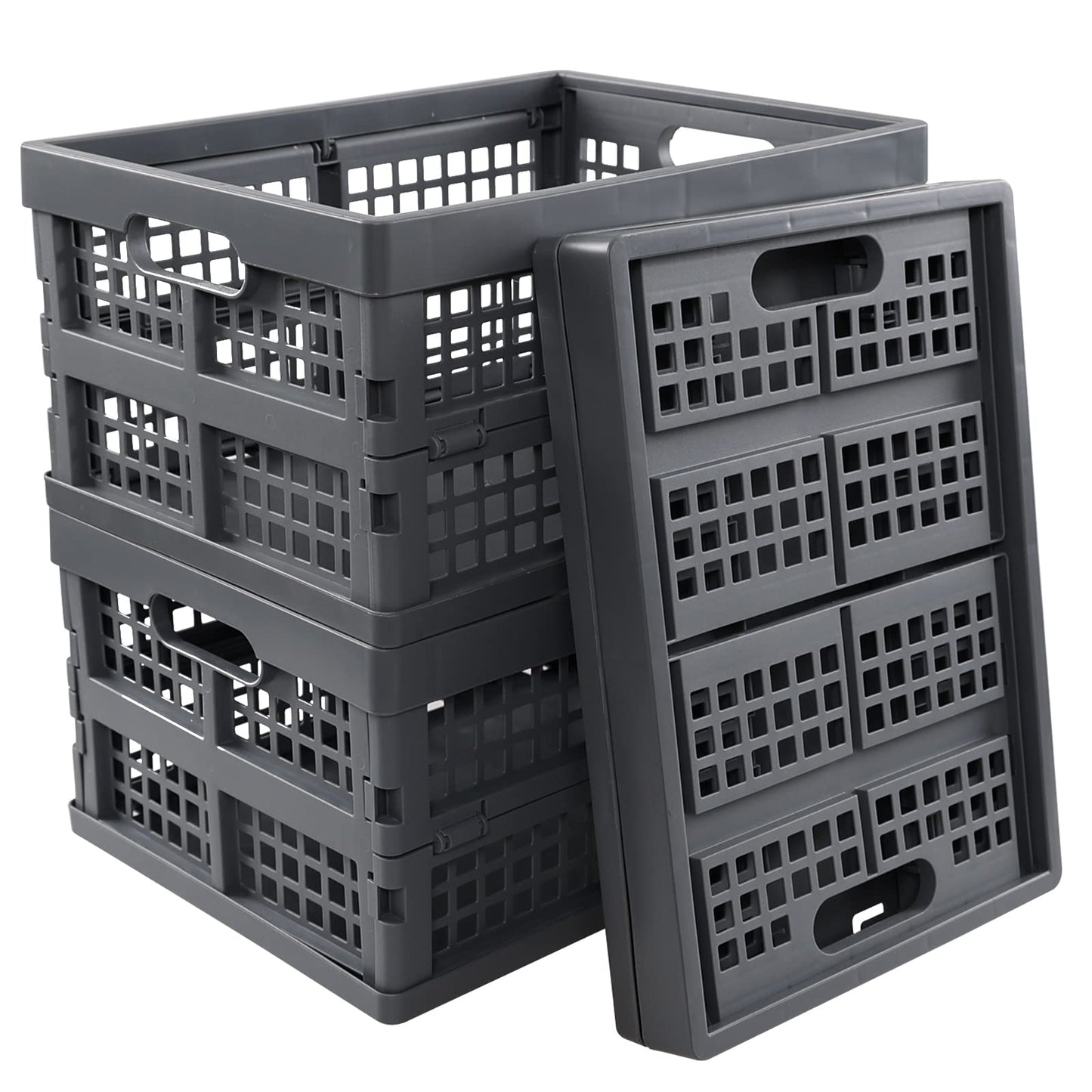 Dynko Foldable Plastic Storage Basket, 15 L Collapsible Crate Set of 3