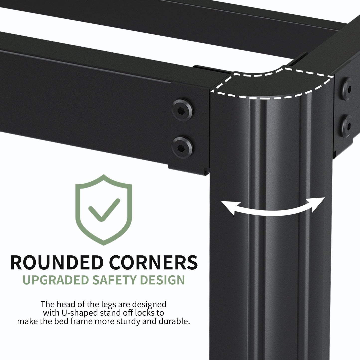 Lutown-Teen High King Size Bed Frame 5ft With Rounded Corner Legs, Heavy Duty Metal, 46 cm High, Noise Free, Easy Assembly