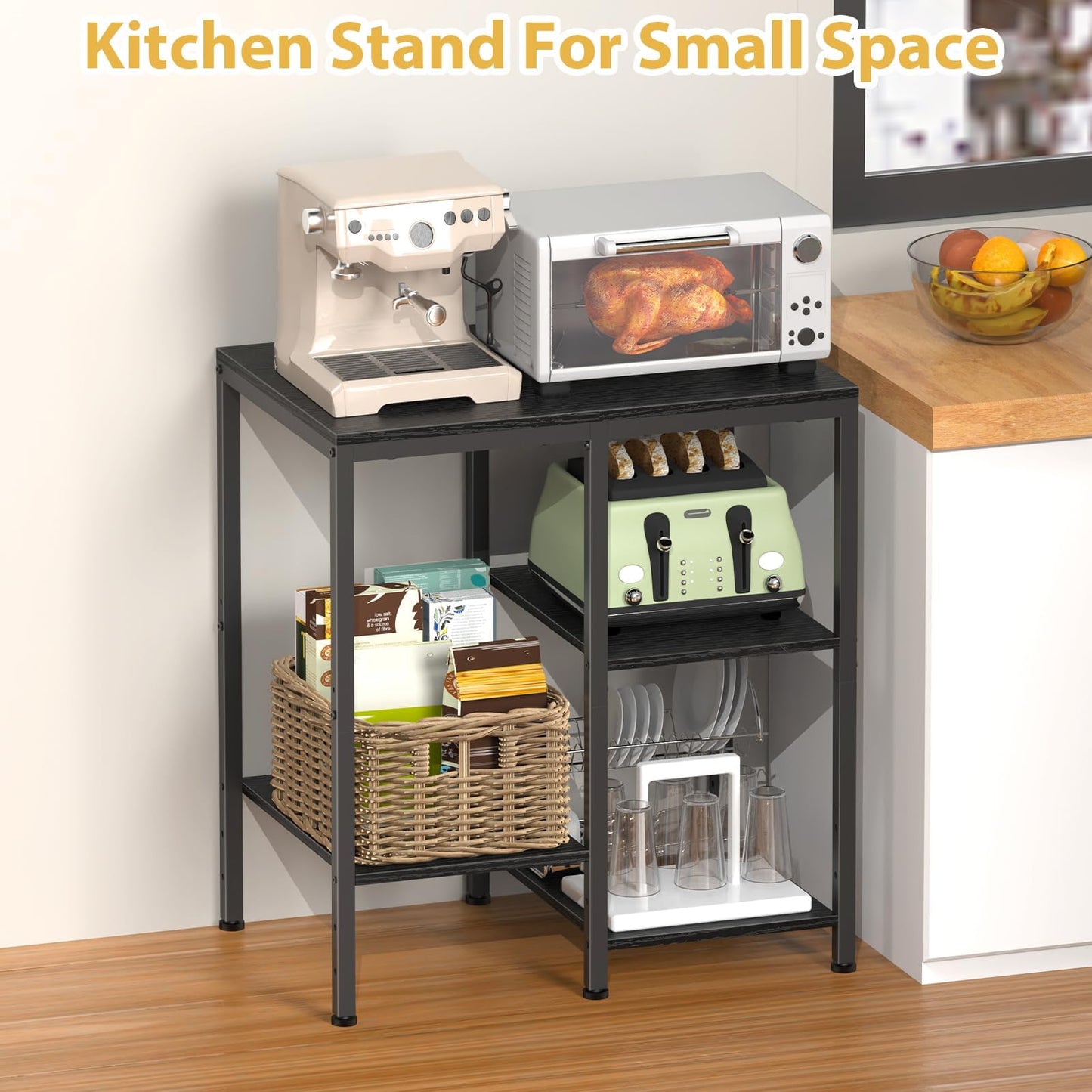 OGEMXU Kitchen Microwave Stand,4-Tier Adjustable Microwave Cart,Black
