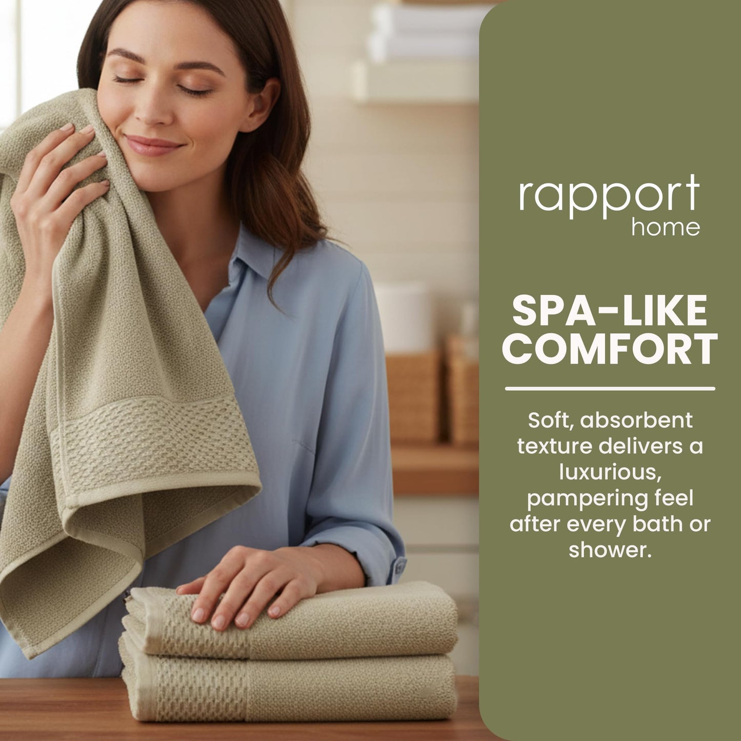 Rapport Home Eden Weave Bath Towels 2-Pack | Olive, 70x120cm | 100% Cotton 500gsm | Oeko-Tex Made in Green & BCI Certified