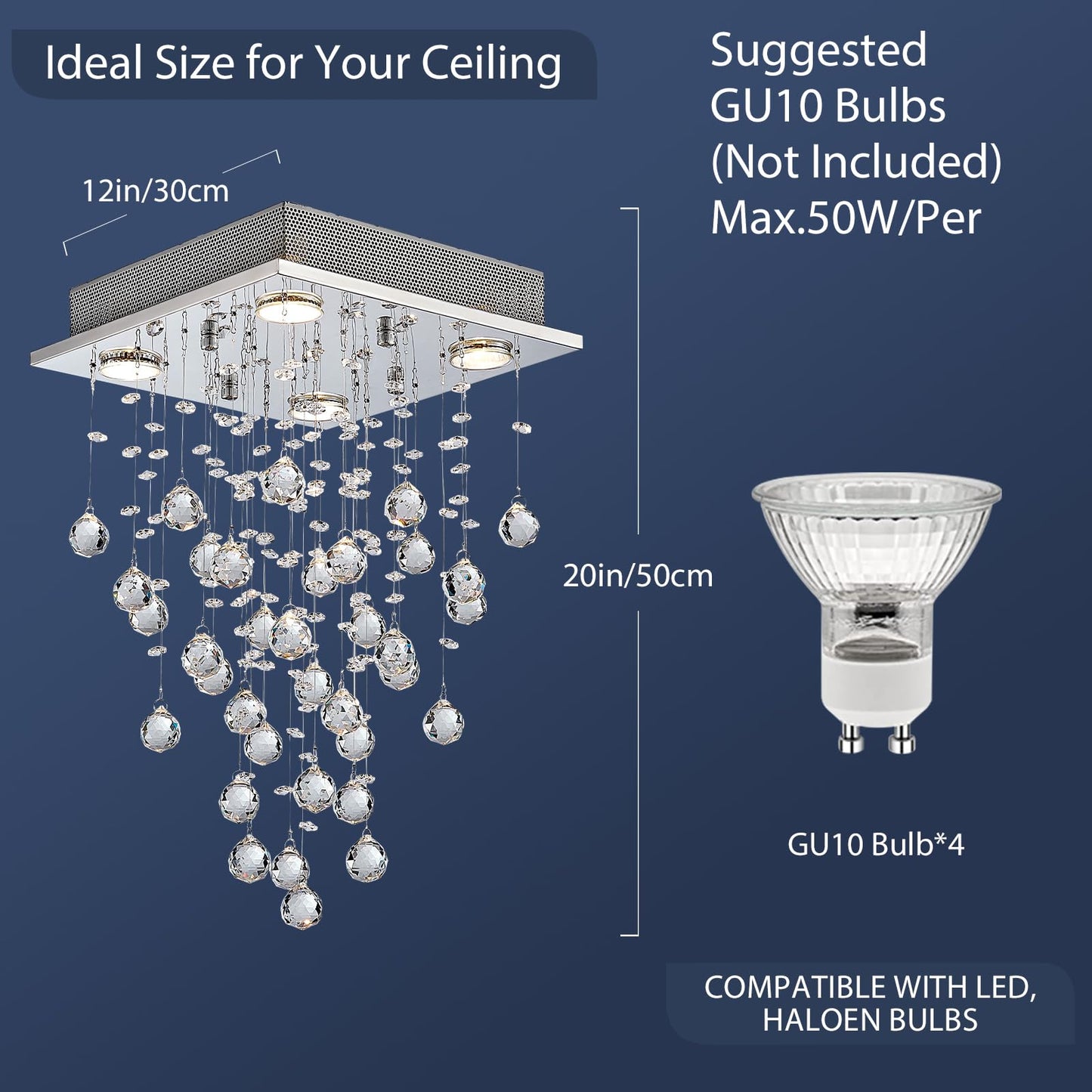 BESTIER Modern Crystal Raindrop Chandelier Lighting Flush Mount LED Ceiling Light Fixture Pendant Lamp for Dining Room Bathroom Bedroom Livingroom 4