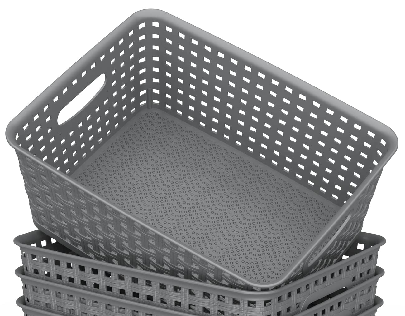 Weave Storage Organizer Baskets, Grey 6-Pack Plastic Woven Baskets, 10.1" x 7.55" x 4.1"