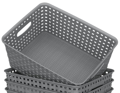 Weave Storage Organizer Baskets, Grey 6-Pack Plastic Woven Baskets, 10.1" x 7.55" x 4.1"