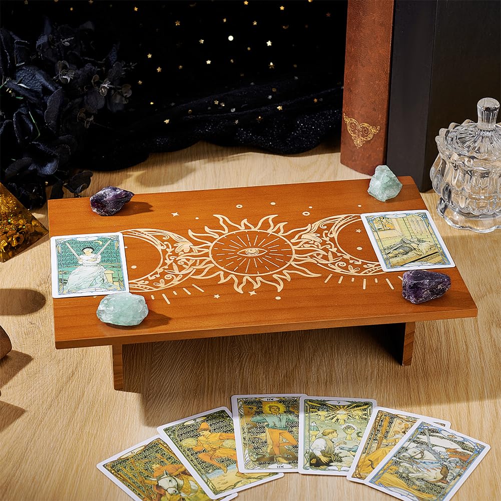 PH PandaHall Altar Table, 12 x 7.8 inch Wooden Meditation Table Altar Wood Wiccan Tables Buddhist Shrine Triple Goddess on Tables for Room Engraved