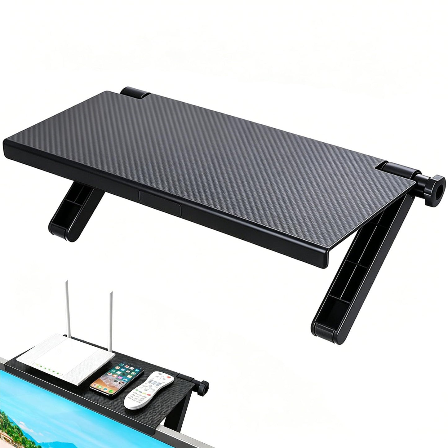 Wesoke TV Top Shelf Screen Top Storage Stand, Black Computer Monitor Top Mounting Bracket Adjustable Cable Box Mount Shelf with 13 inch/33cm Platform